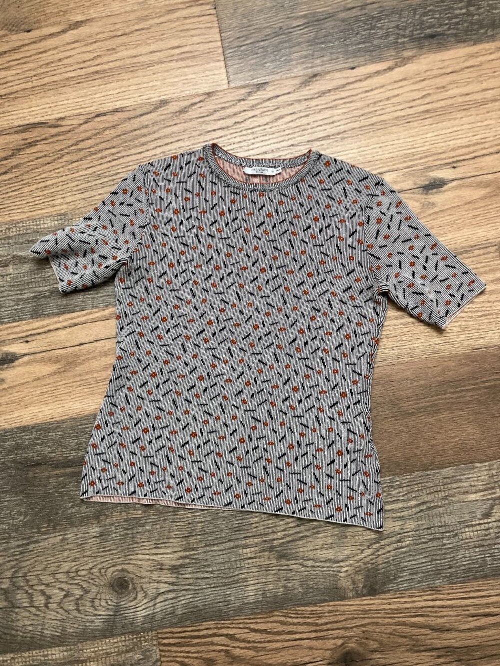 M.M. LaFleur Choe Short Sleeve Sweater Women’s XS Sprinkle Knit Brick Black